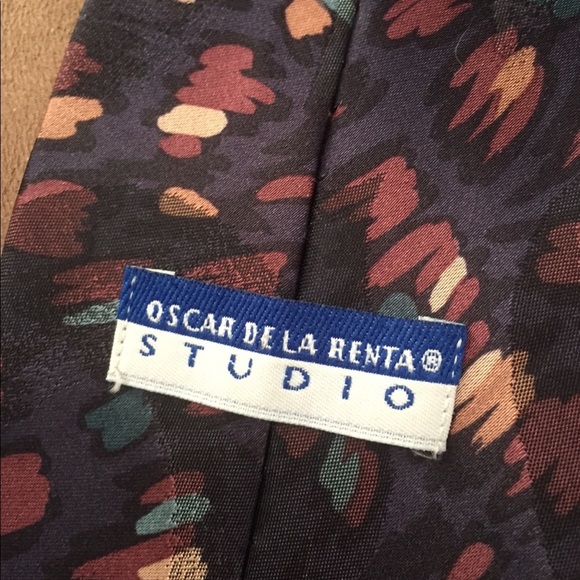 Vintage Oscar De La‎ Renta Purple Abstract Art Neck Tie - Picture 6 of 6
